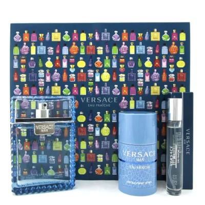 Versace Man Eau Fraiche 3Pc Set (3.4 oz. EDT + 10 ml EDT Spray + 2.5 oz. Deo Stick) Standard Eau De Toilette for Men