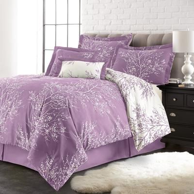 Reversible Foliage Comforter Set by BrylaneHome in Lilac (Size QUEEN)