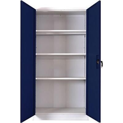 armoire à portes battantes hautes - gris et bleu - manutan