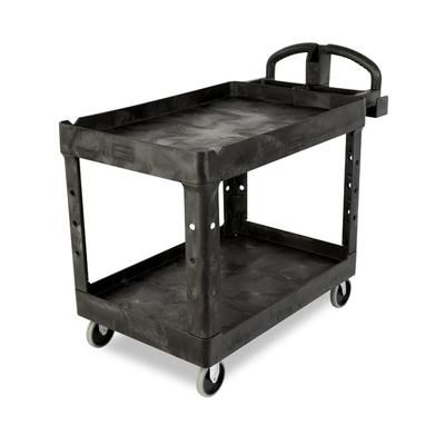 Rubbermaid FG454600 BLA 2 Level Polymer Utility Cart - 55"L x 26"W x 33-1/4"H, Black, Raised Ledges, 750-lb. Capacity