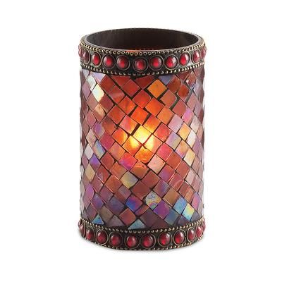 Sterno 80100 Morocco Candle Lamp - 2 5/8"D x 3 1/2"H, Glass, Mosaic Amber, Brown, Case of 6