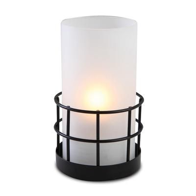 Sterno 80392 Gridiron Candle Lamp - 3 1/4"D x 5 1/2"H, Frost Glass/Black Metal Base, White, Case of 6