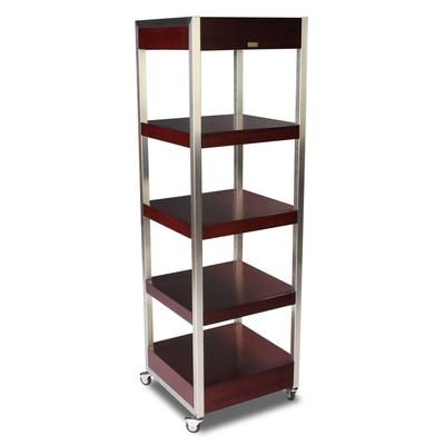 Forbes Industries 6516 Mobile Display Tower w/ 4 Wood Veneer Shelves & Brushed Steel Frame - 24"L x 24"W x 78"H, Gray