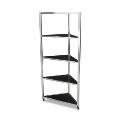 Forbes Industries 6550 Corner Mobile Display Tower w/ 4 Glass Shelves & Steel Frame - 36"L x 19 1/2"W x 78 1/2"H, Brown
