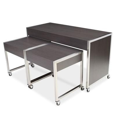 Forbes Industries 7414 3 Piece Foss Series Nesting Tables Set - Laminate Top w/ Brushed Stainless Steel Frame