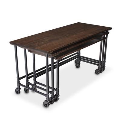 Forbes Industries 7447 3 Piece Rustica Series Nesting Tables Set - Rustic Wood Top w/ Steel Pipe Frame