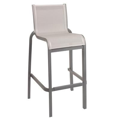 Grosfillex US300289 42 7/10" Sunset Barstool w/ Gray Fabric Back & Seat - Aluminum, Gray, Armless, Textilene Sling