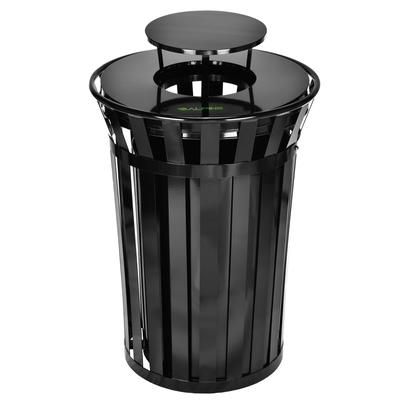 Alpine Industries ALP479-38-1 38 Gallon Outdoor Trash Receptacle w/ Lid - Metal, Black