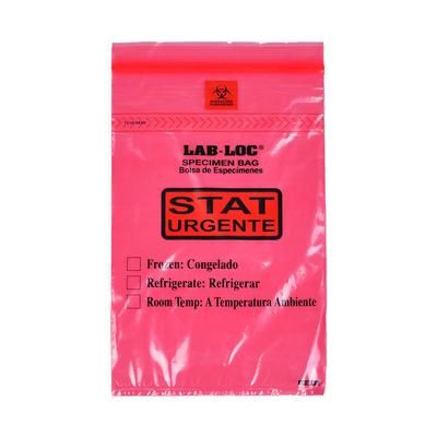 LK Packaging LABZ69RST Lab-Loc Specimen Bags w/ Removable Biohazard Symbol - 6" x 9", Printed "STAT", Polyethylene, Red, 1.75 mil