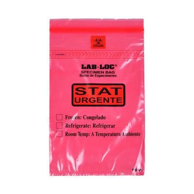 LK Packaging LABZ69RST Lab-Loc Specimen Bags w/ Removable Biohazard Symbol - 6" x 9", Printed "STAT", Polyethylene, Red, 1.75 mil, Case of 1000