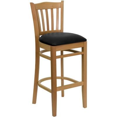 Flash Furniture XU-DGW0008BARVRT-NAT-BLKV-GG Commercial Bar Stool w/ Vertical Slat Back & Black Vinyl Seat, Natural