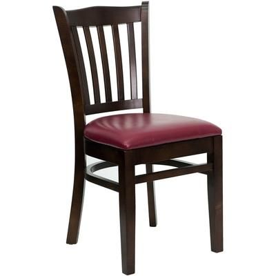 Flash Furniture XU-DGW0008VRT-WAL-BURV-GG Restaurant Chair w/ Vertical Slat Back & Burgundy Vinyl Seat - Beechwood, Walnut Finish