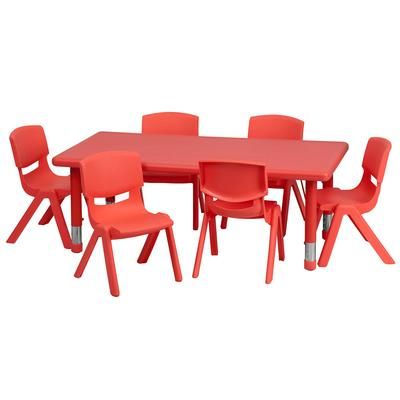 Flash Furniture YU-YCX-0013-2-RECT-TBL-RED-E-GG Rectangular Preschool Activity Table & 6 Chair Set - 48"L x 24"W, Plastic Top, Red