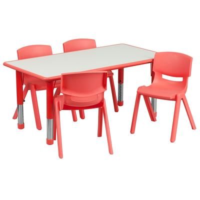 Flash Furniture YU-YCY-060-0034-RECT-TBL-RED-GG Preschool Activity Table & 4 Chair Set - 47 1/4"L x 23 5/8"W, Plastic Top, Red/Gray