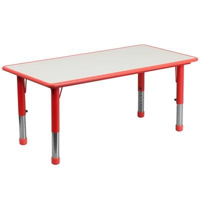 Flash Furniture YU-YCY-060-RECT-TBL-RED-GG Rectangular Preschool Activity Table - 47 1/4"L x 23 5/8"W, Plastic Top, Red/Gray
