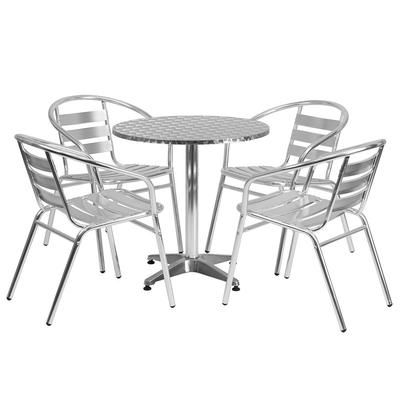 Flash Furniture TLH-ALUM-28RD-017BCHR4-GG 27 1/2" Round Patio Table & 4 Arm Chair Set - Stainless Steel Top, Aluminum Base