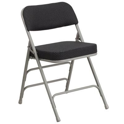 Flash Furniture AW-MC320AF-BK-GG Folding Chair w/ Black Patterned Fabric Back & Seat - Steel Frame, Gray, Black Pin-Dot Fabric, 800-Lb. Capacity