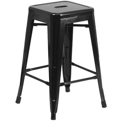 Flash Furniture CH-31320-24-BK-GG Counter Height Backless Stool w/ Metal Seat, Black, Black Metal Frame