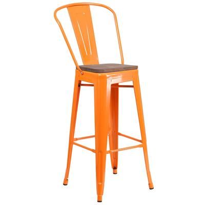 Flash Furniture CH-31320-30GB-OR-WD-GG Commercial Bar Stool w/ Curved Back & Wood Seat, Orange