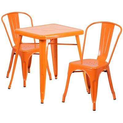 Flash Furniture CH-31330-2-30-OR-GG 23 3/4" Square Table & 2 Chair Set - Steel, Orange