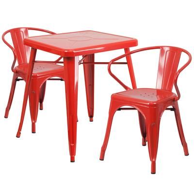 Flash Furniture CH-31330-2-70-RED-GG 23 3/4" Square Table & 2 Arm Chair Set - Steel, Red
