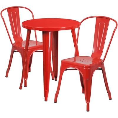 Flash Furniture CH-51080TH-2-18CAFE-RED-GG 24" Round Table & 2 CafÃ© Chair Set - Metal, Red