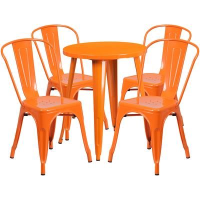 Flash Furniture CH-51080TH-4-18CAFE-OR-GG 24" Round Table & 4 CafÃ© Chair Set - Metal, Orange