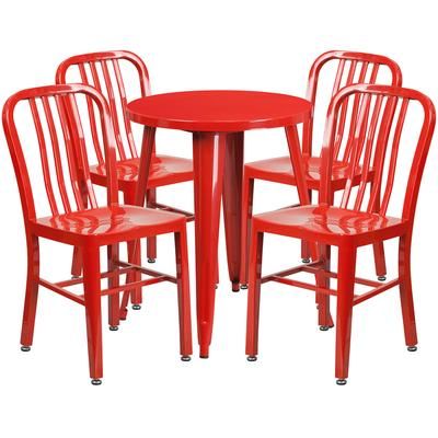 Flash Furniture CH-51080TH-4-18VRT-RED-GG 24" Round Table & 4 Chair Set - Metal, Red