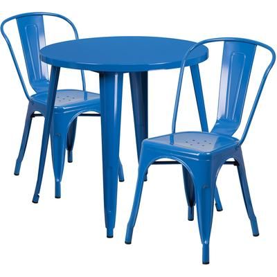Flash Furniture CH-51090TH-2-18CAFE-BL-GG 30" Round Table & 2 CafÃ© Chair Set - Metal, Blue