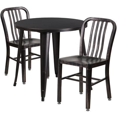 Flash Furniture CH-51090TH-2-18VRT-BQ-GG 30" Round Table & 2 Chair Set - Metal, Black & Antique Gold