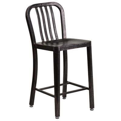 Flash Furniture CH-61200-24-BQ-GG Counter Height Commercial Bar Stool w/ Vertical Slat Back & Metal Seat, Black Antique Gold