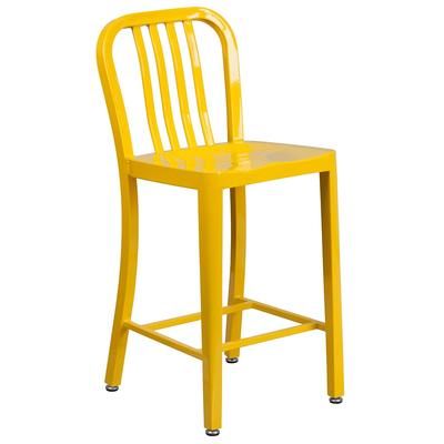 Flash Furniture CH-61200-24-YL-GG Counter Height Commercial Bar Stool w/ Vertical Slat Back & Metal Seat, Yellow