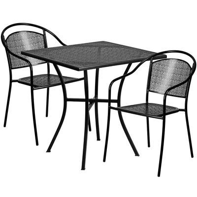 Flash Furniture CO-28SQ-03CHR2-BK-GG 28" Square Patio Table & 2 Round Back Arm Chair Set - Steel, Black