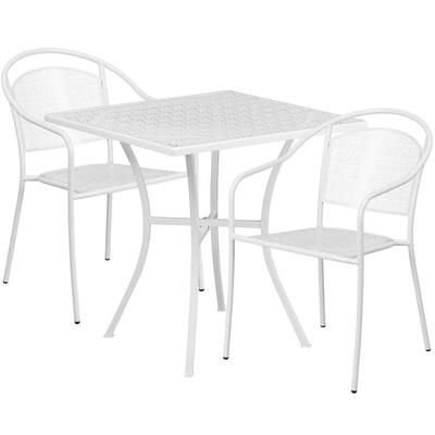 Flash Furniture CO-28SQ-03CHR2-WH-GG 28" Square Patio Table & 2 Round Back Arm Chair Set - Steel, White