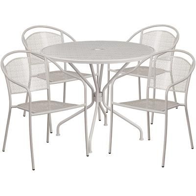Flash Furniture CO-35RD-03CHR4-SIL-GG 35 1/4" Round Patio Table & 4 Round Back Arm Chair Set - Steel, Light Gray