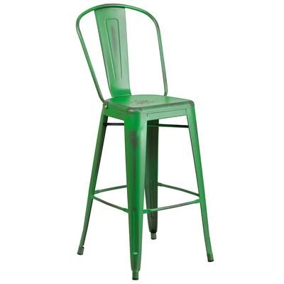 Flash Furniture ET-3534-30-GN-GG Commercial Bar Stool w/ Curved Back & Metal Seat, Distressed Green
