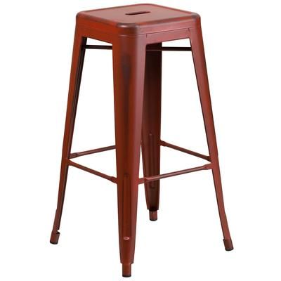 Flash Furniture ET-BT3503-30-RD-GG Backless Commercial Bar Stool w/ Metal Seat, Distressed Kelly Red