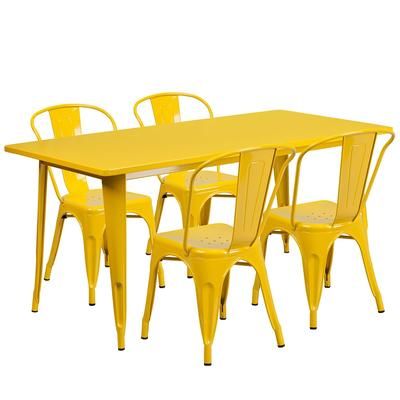 Flash Furniture ET-CT005-4-30-YL-GG Rectangular Table & 4 Chair Set - 63"W x 31 1/2"D x 29 1/2"H, Steel, Yellow