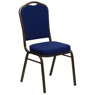 Flash Furniture FD-C01-GOLDVEIN-208-GG Stacking Banquet Chair w/ Navy Blue Patterned Fabric Back & Seat - Steel Frame, Gold Vein