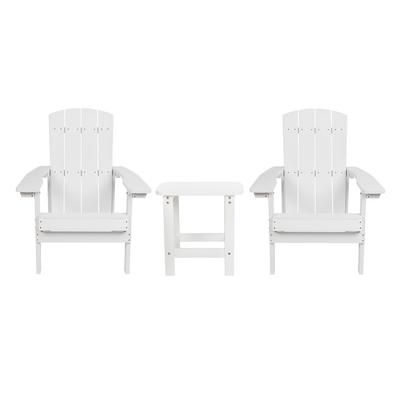 Flash Furniture JJ-C14501-2-T14001-WH-GG Adirondack Side Table & 2 Chair Set - 18 3/4" x 15", Poly Resin, White
