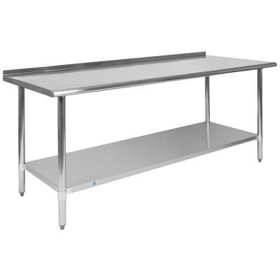 Flash Furniture NH-WT-3072BSP-GG 72" 18 ga Work Table w/ Undershelf & 430 Series Stainless Steel Flat Top, 1 1/2" Backsplash