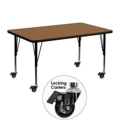 Flash Furniture XU-A3048-REC-OAK-T-P-CAS-GG Rectangular Mobile Activity Table - 48"L x 30"W, Laminate Top, Oak, Brown