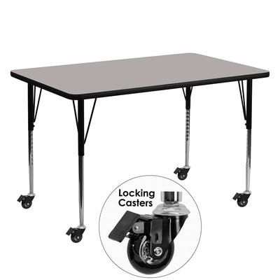 Flash Furniture XU-A3060-REC-GY-H-A-CAS-GG Rectangular Mobile Activity Table - 60"L x 30"W, Laminate Top, Gray