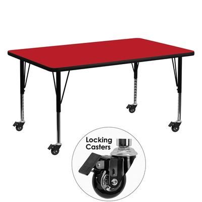 Flash Furniture XU-A3060-REC-RED-H-P-CAS-GG Rectangular Mobile Activity Table - 60"L x 30"W, Laminate Top, Red