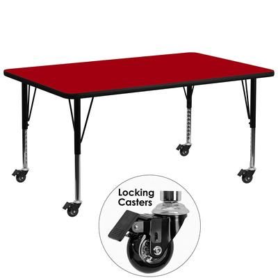 Flash Furniture XU-A3072-REC-RED-T-P-CAS-GG Rectangular Mobile Activity Table - 72"L x 30"W, Laminate Top, Red