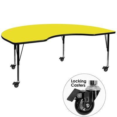 Flash Furniture XU-A4872-KIDNY-YEL-H-P-CAS-GG Kidney Shaped Mobile Activity Table - 72"L x 48"W, Laminate Top, Yellow