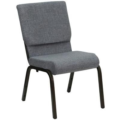 Flash Furniture XU-CH-60096-BEIJING-GY-GG Stacking Church Chair w/ Gray Polyester Back & Seat - Steel Frame, Gold Vein