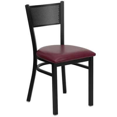 Flash Furniture XU-DG-60115-GRD-BURV-GG Restaurant Chair w/ Grid Back & Burgundy Vinyl Seat - Steel Frame, Black