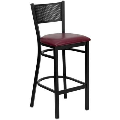 Flash Furniture XU-DG-60116-GRD-BAR-BURV-GG Commercial Bar Stool w/ Grid Back & Burgundy Vinyl Seat, Black