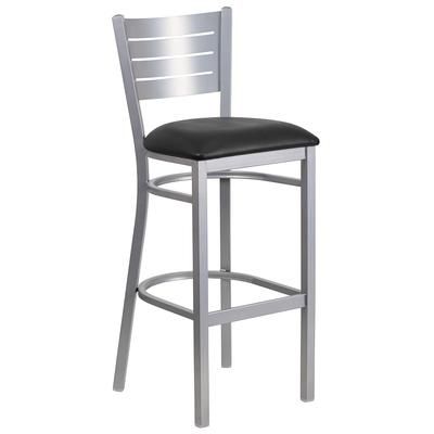 Flash Furniture XU-DG-60402-BAR-BLKV-GG Commercial Bar Stool w/ Metal Slat Back & Black Vinyl Seat, Silver